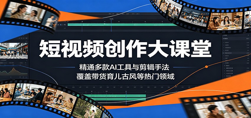 短视频创作大课堂：精通多款AI工具与剪辑手法，覆盖带货、育儿、古风等热门领域-87副业网 - 互联网副业项目资源分享平台