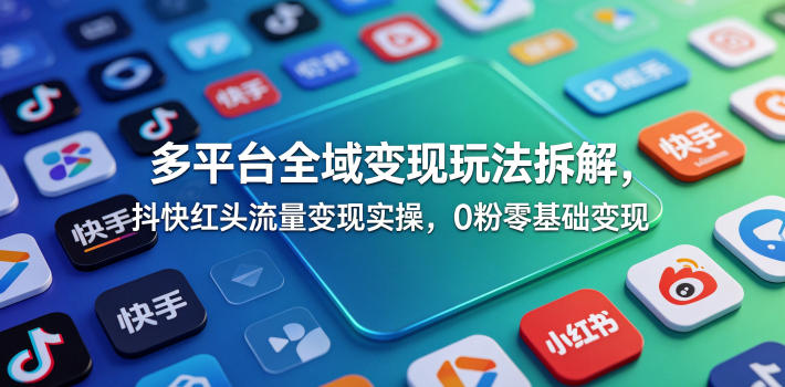 多平台全域变现玩法拆解，抖快红头流量变现实操，0粉零基础变现-87副业网 - 互联网副业项目资源分享平台