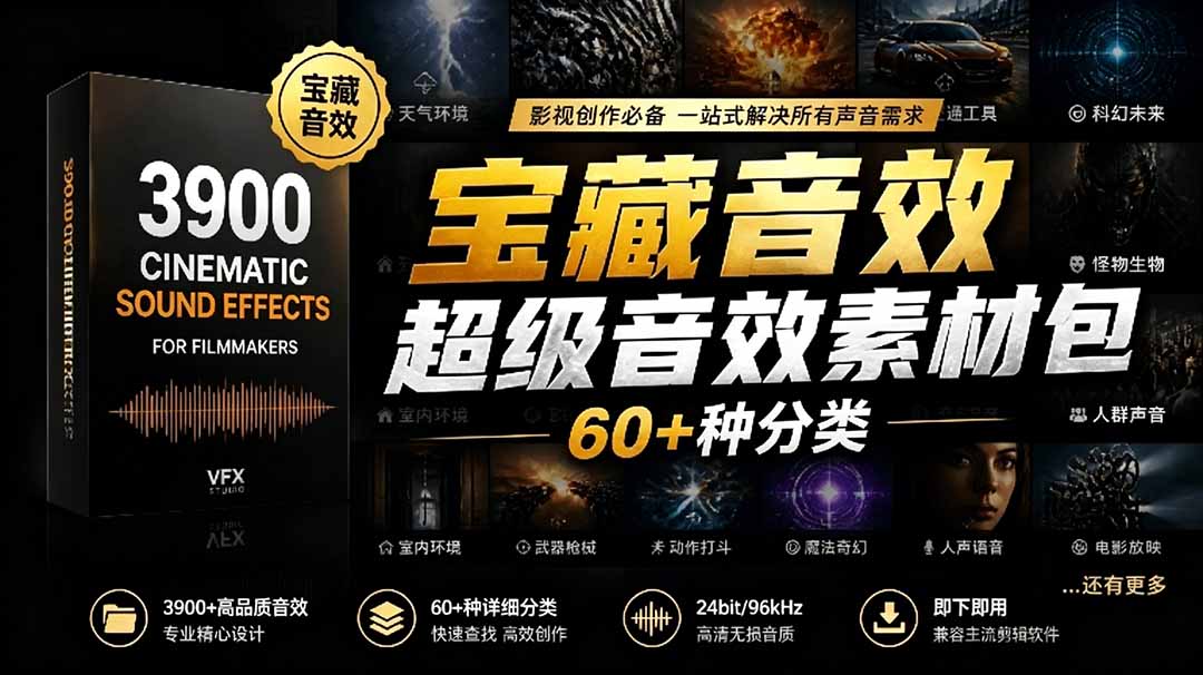 宝藏音效合集包！60+多种音效分类，共计3900个，分类清晰，全中文分类，高品质剪辑音效素材包-87副业网 - 互联网副业项目资源分享平台