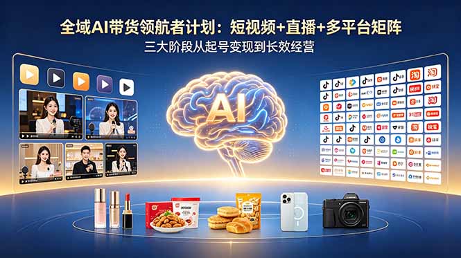 全域AI带货领航者计划:短视频+直播+多平台矩阵,三大阶段从起号变现到长效经营-87副业网 - 互联网副业项目资源分享平台