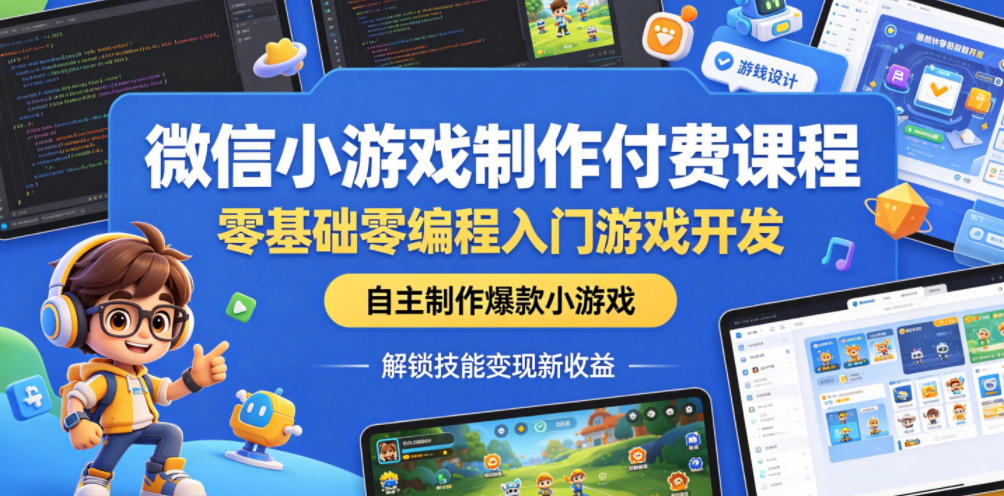 微信小游戏制作付费课程,零基础零编程入门游戏开发,自主制作爆款小游戏,解锁技能变现新收益-87副业网 - 互联网副业项目资源分享平台