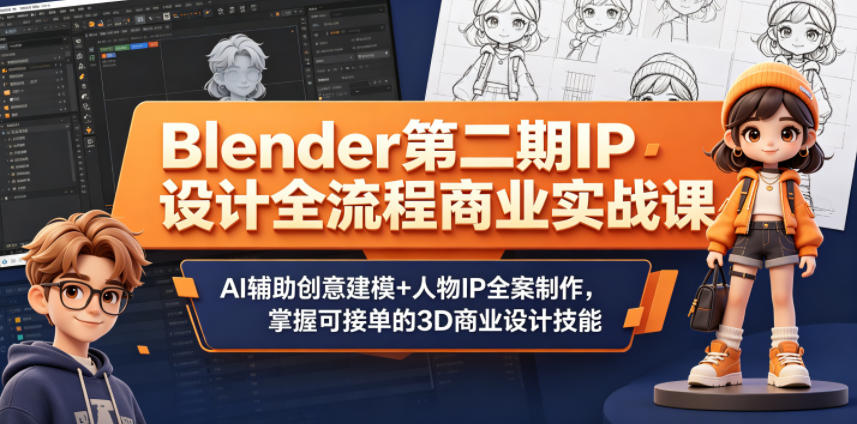 Blender第二期IP设计全流程商业实战课,AI辅助创意建模+人物IP全案制作,掌握可接单的3D商业设计技能-87副业网 - 互联网副业项目资源分享平台
