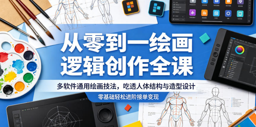从零到一绘画逻辑创作全课，多软件通用绘画技法，吃透人体结构与造型设计，零基础轻松进阶接单变现-87副业网 - 互联网副业项目资源分享平台