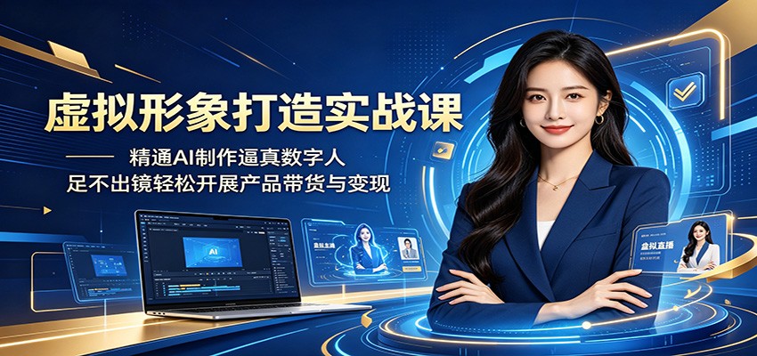 虚拟形象打造实战课：精通AI制作逼真数字人，足不出镜轻松开展产品带货与变现-87副业网 - 互联网副业项目资源分享平台