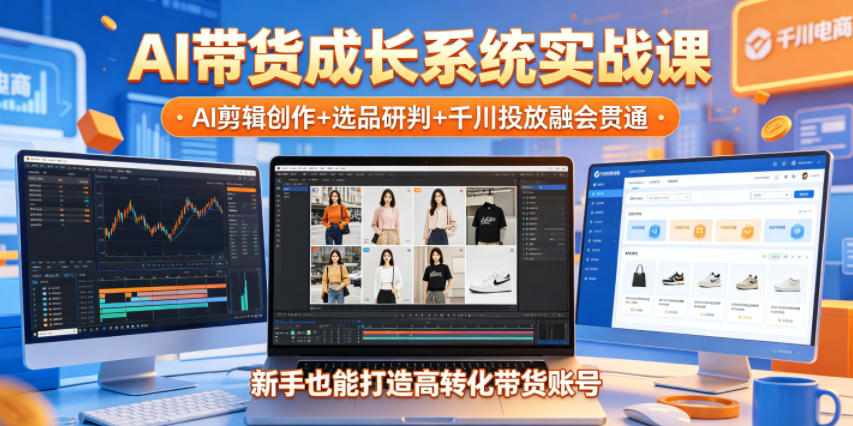 AI带货成长系统实战课，AI剪辑创作+选品研判+千川投放融会贯通，新手也能打造高转化带货账号(更新2026年)-87副业网 - 互联网副业项目资源分享平台