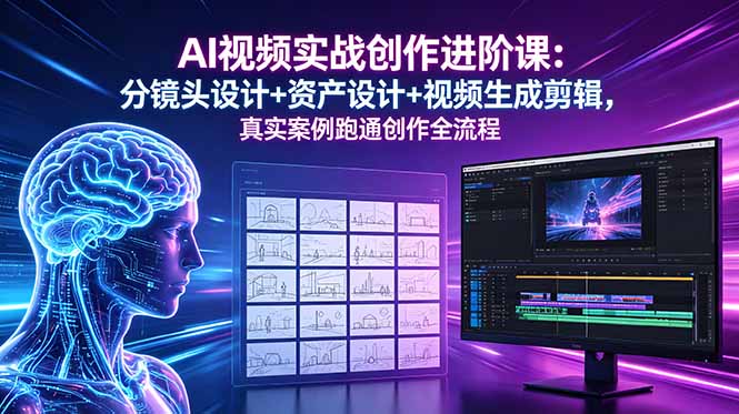 AI视频实战创作进阶课:分镜头设计+资产设计+视频生成剪辑,真实案例跑通创作全流程-87副业网 - 互联网副业项目资源分享平台