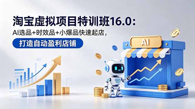 淘宝虚拟项目特训班16.0:AI选品+时效品+小爆品快速起店,打造自动盈利店铺-87副业网 - 互联网副业项目资源分享平台