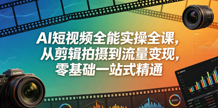 AI短视频全能实操全课，从剪辑拍摄到流量变现，零基础一站式精通-87副业网 - 互联网副业项目资源分享平台