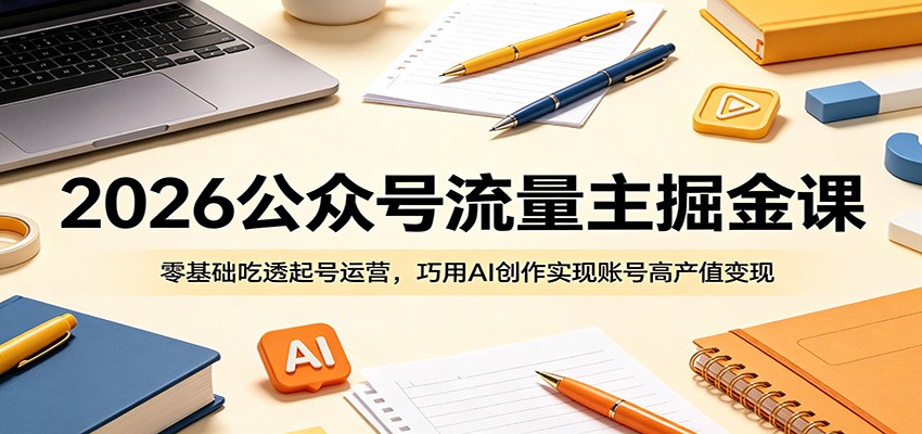 2026公众号流量主掘金课:零基础吃透起号运营,巧用AI创作实现账号高产值变现-87副业网 - 互联网副业项目资源分享平台