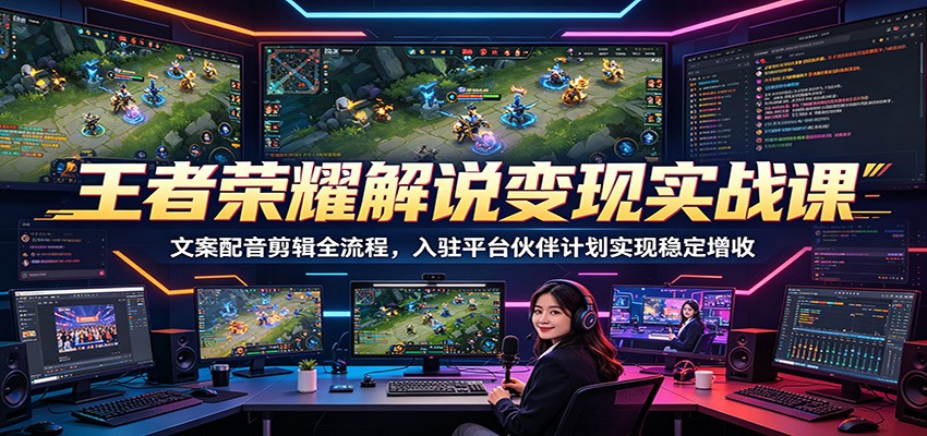 王者荣耀解说变现实战课：文案配音剪辑全流程，入驻平台伙伴计划实现稳定增收-87副业网 - 互联网副业项目资源分享平台
