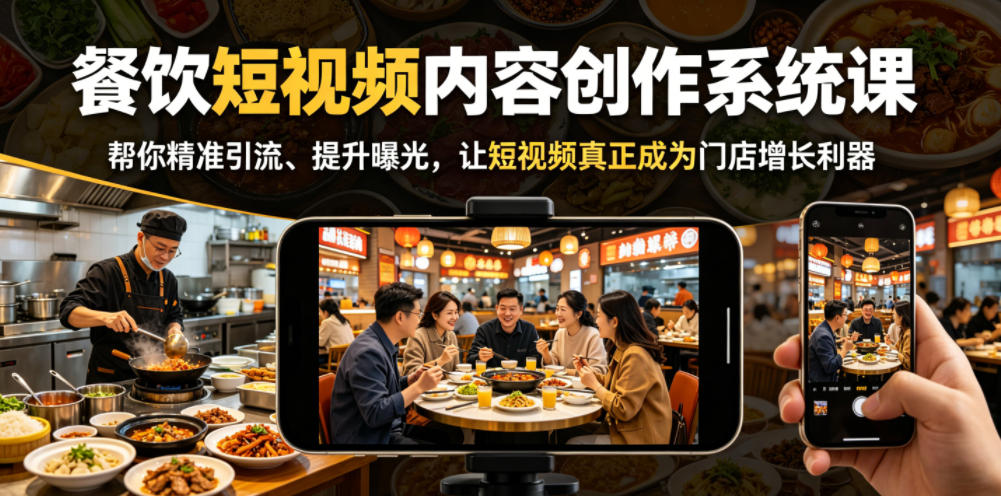 餐饮短视频内容创作系统课，帮你精准引流、提升曝光，让短视频真正成为门店增长利器-87副业网 - 互联网副业项目资源分享平台