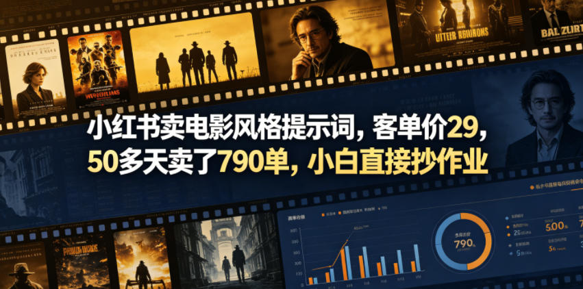 小红书卖电影风格提示词，客单价29，50多天卖了790单，小白直接抄作业！-87副业网 - 互联网副业项目资源分享平台