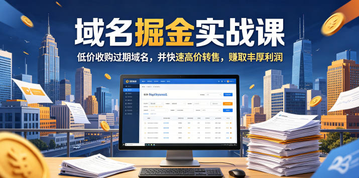 域名交易掘金实战课，低价收购过期域名，并快速高价转售，賺取丰厚利润【原创双语字幕】-87副业网 - 互联网副业项目资源分享平台