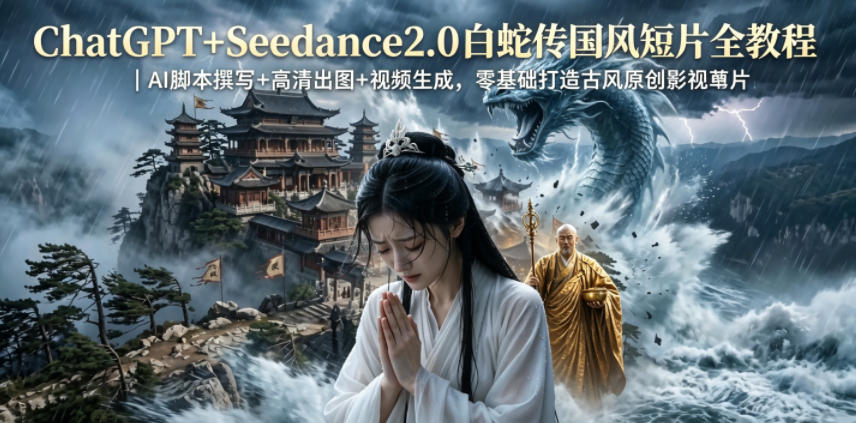 ChatGPT+Seedance2.0白蛇传国风短片全教程｜AI脚本撰写+高清出图+视频生成，零基础打造古风原创影视短片-87副业网 - 互联网副业项目资源分享平台