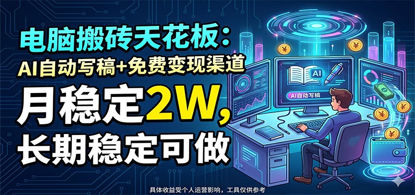 电脑搬砖天花板：AI自动写稿+免费变现渠道，月稳定2W，长期稳定可做-87副业网 - 互联网副业项目资源分享平台