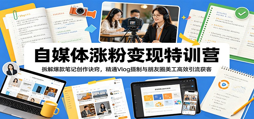 自媒体涨粉变现特训营：拆解爆款笔记创作诀窍，精通Vlog摄制与朋友圈美工高效引流获客-87副业网 - 互联网副业项目资源分享平台