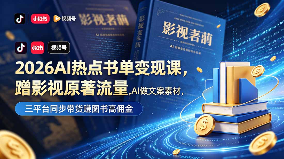 2026AI热点书单变现课，蹭影视原著流量，AI做文案素材，三平台同步带货赚图书高佣金-87副业网 - 互联网副业项目资源分享平台
