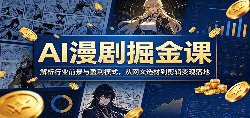 AI漫剧掘金课：解析行业前景与盈利模式，从网文选材到剪辑变现落地-87副业网 - 互联网副业项目资源分享平台