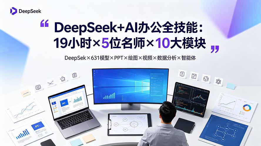 DeepSeek+AI办公全技能：19小时×5位名师×10大模块，DeepSeek×631模型×PPT×绘图×视频×数据分析×智能体-87副业网 - 互联网副业项目资源分享平台