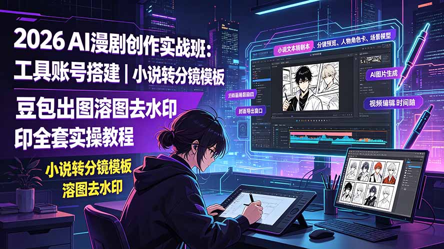 2026AI漫剧创作实战班：工具账号搭建｜小说转分镜模板｜豆包出图溶图去水印全套实操教程-87副业网 - 互联网副业项目资源分享平台