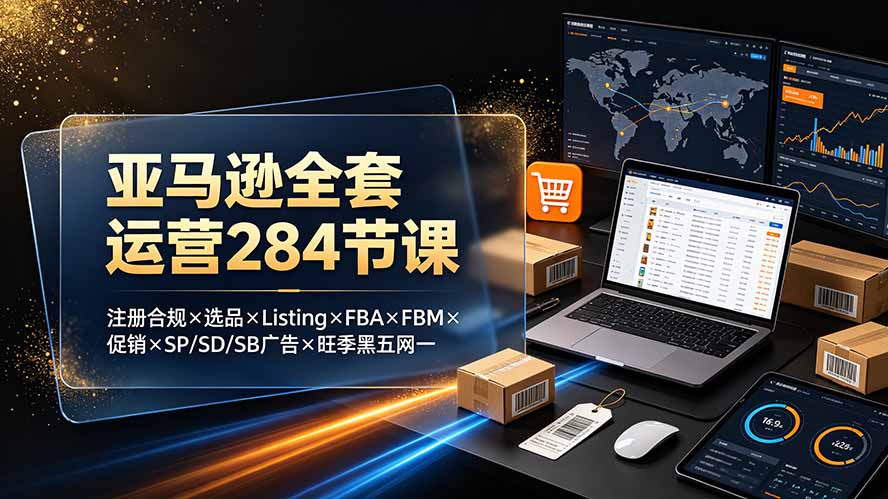 亚马逊全套运营284节课：注册合规×选品×Listing×FBA×FBM×促销×SP/SD/SB广告×旺季黑五网一-87副业网 - 互联网副业项目资源分享平台