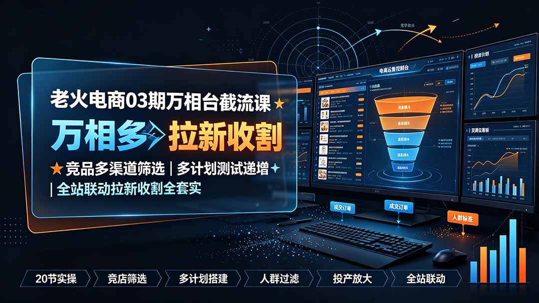 老火电商03期万相台截流课：竞品多渠道筛选｜多计划测试递增｜全站联动拉新收割全套实操教学-87副业网 - 互联网副业项目资源分享平台