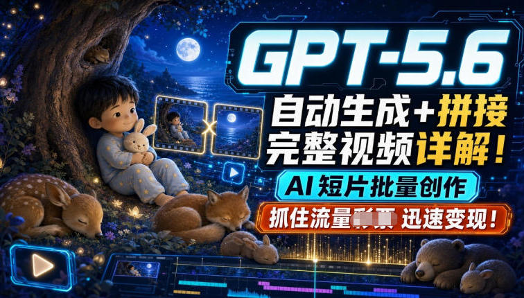 GPT-5.6自动生成＋拼接完整视频详解，AI短片批量创作，抓住流量迅速变现！-87副业网 - 互联网副业项目资源分享平台
