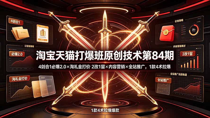淘宝天猫打爆班原创技术第84期：4剑合1必爆2.0×淘礼金打价×2改1留×内容营销×全站推广，1款4术拉爆-87副业网 - 互联网副业项目资源分享平台