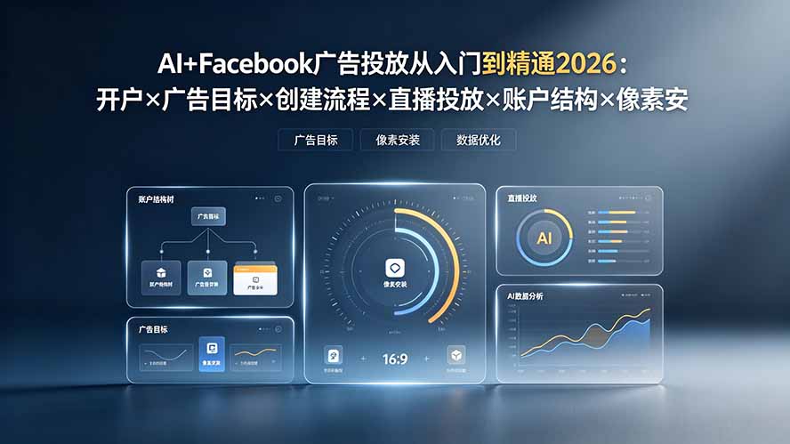 AI+Facebook广告投放从入门到精通2026：开户×广告目标×创建流程×直播投放×账户结构×像素安装×AI赋能-87副业网 - 互联网副业项目资源分享平台