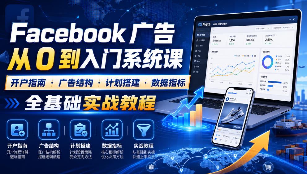 Facebook广告新手从0到入门系统课｜开户指南・广告结构・计划搭建・数据指标全基础实战教程-87副业网 - 互联网副业项目资源分享平台