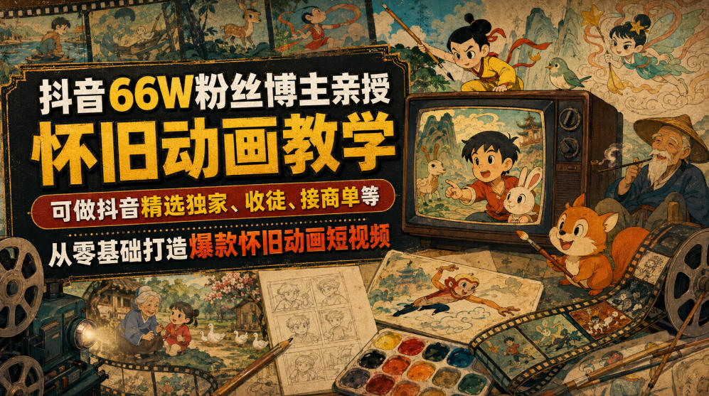 抖音66W粉丝博主亲授怀旧动画教学,可做抖音精选独家、收徒、接商单等,从零基础打造爆款怀旧动画短视频-87副业网 - 互联网副业项目资源分享平台