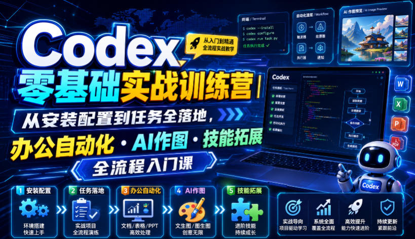 Codex零基础实战训练营｜从安装配置到任务全落地，办公自动化・AI作图・技能拓展全流程入门课-87副业网 - 互联网副业项目资源分享平台