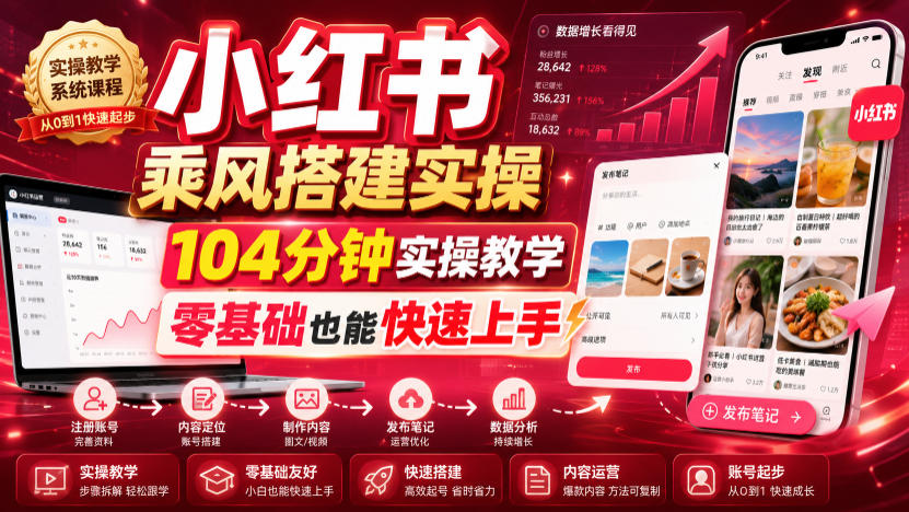 小红书乘风搭建实操,104分钟实操教学,零基础也能快速上手-87副业网 - 互联网副业项目资源分享平台