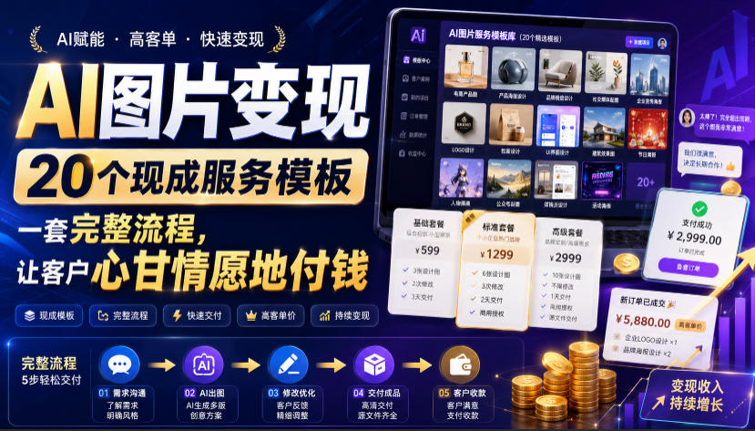 AI图片变现，20个现成服务模板，一套完整流程，让客户心甘情愿地付钱【原创双语字幕】-87副业网 - 互联网副业项目资源分享平台