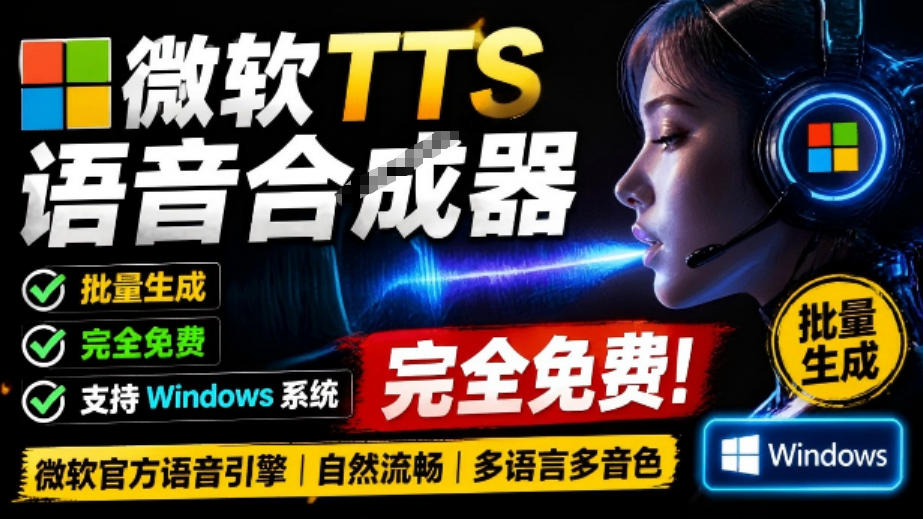 微软TTS免费语音配音生成器，完全免费，支持多语音、多音色选择，Windows系统专用TTS语音合成器-87副业网 - 互联网副业项目资源分享平台