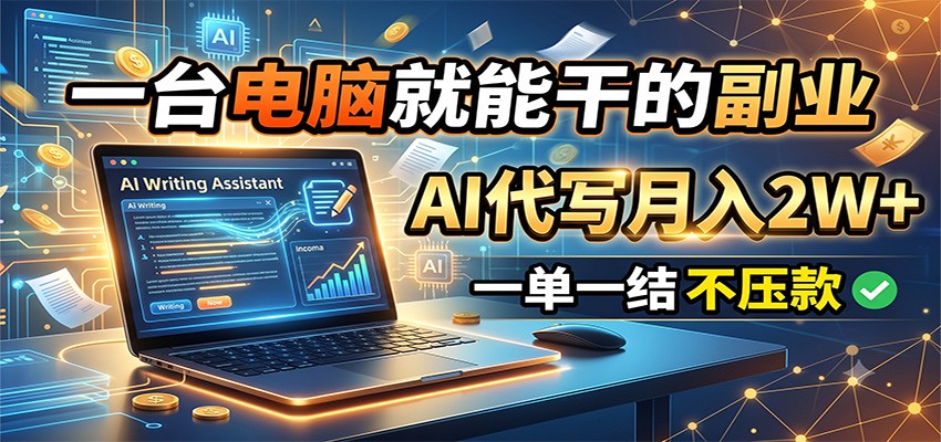 一台电脑就能干的副业，AI代写月入2W+，一单一结不压款-87副业网 - 互联网副业项目资源分享平台