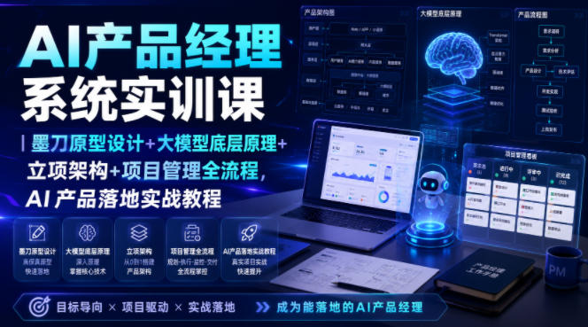 AI产品经理系统实训课｜墨刀原型设计+大模型底层原理+立项架构+项目管理全流程，AI产品落地实战教程-87副业网 - 互联网副业项目资源分享平台