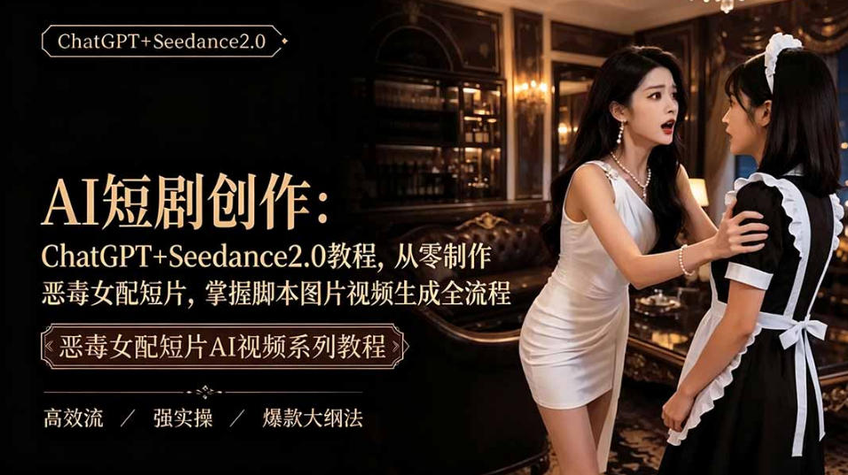 AI短剧从零创作实战课｜ChatGPT脚本撰写+Seedance2.0视频生成，恶毒女配短剧全流程教程-87副业网 - 互联网副业项目资源分享平台