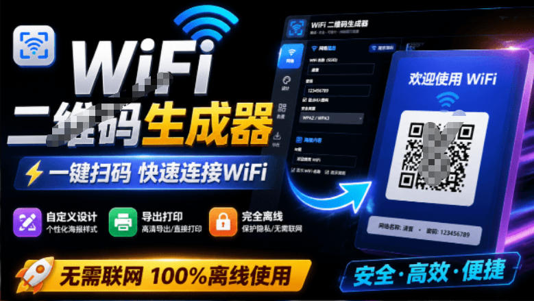 完全离线使用！WiFi二维码生成器，一键扫码快速连接WiFi，支持自定义风格导出WiFi二维码生成器-87副业网 - 互联网副业项目资源分享平台