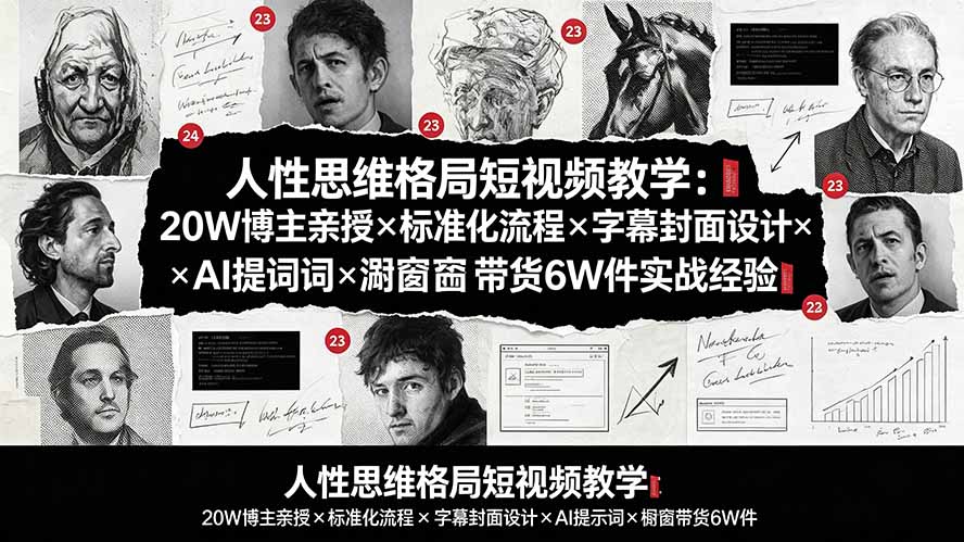 人性思维格局短视频教学：20W博主亲授×标准化流程×字幕封面设计×AI提示词×橱窗带货6W件实战经验-87副业网 - 互联网副业项目资源分享平台
