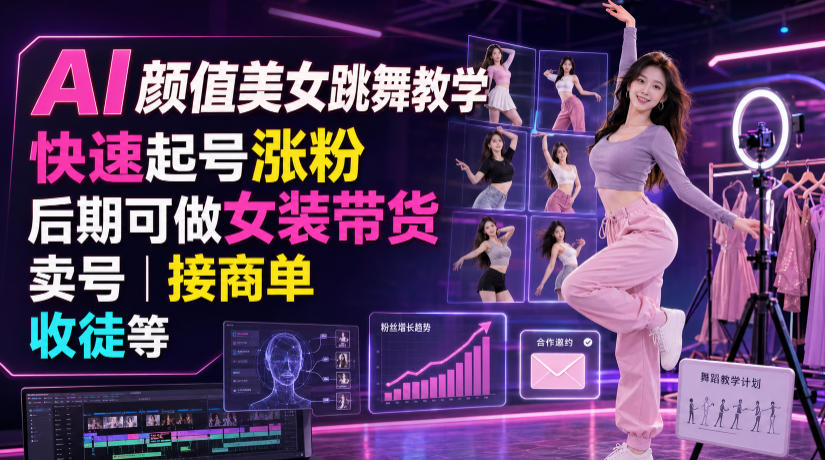 AI颜值美女跳舞教学，快速起号涨粉，后期可做女装带货，卖号，接商单，收徒等-87副业网 - 互联网副业项目资源分享平台