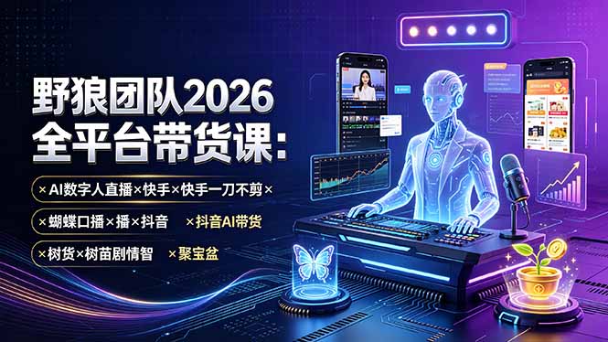 野狼团队2026全平台带货课-7月：AI数字人直播×快手一刀不剪×蝴蝶口播×抖音AI带货×树苗剧情智剪×聚宝盆-87副业网 - 互联网副业项目资源分享平台