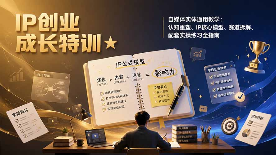 IP创业成长特训★自媒体实体通用教学:认知重塑、IP核心模型、赛道拆解、配套实操练习全指南-87副业网 - 互联网副业项目资源分享平台