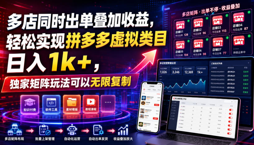 多店同时出单叠加收益，轻松实现拼多多虚拟类目日入1k+，独家矩阵玩法可以无限复制【揭秘】-87副业网 - 互联网副业项目资源分享平台
