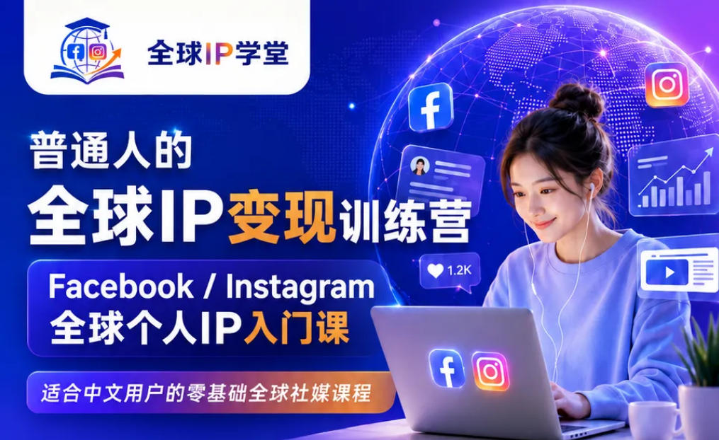 普通人的全球IP变现训练营，Facebook/Instagram全球个人IP入门课，零基础全球社媒课程-87副业网 - 互联网副业项目资源分享平台
