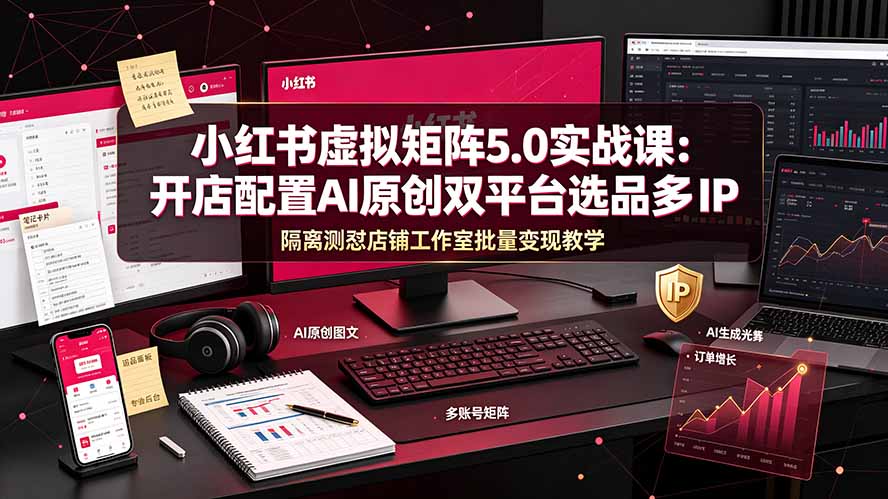 小红书虚拟矩阵5.0实战课：开店配置｜AI原创｜双平台选品｜多IP隔离｜测怼店铺工作室批量变现实操教学-87副业网 - 互联网副业项目资源分享平台