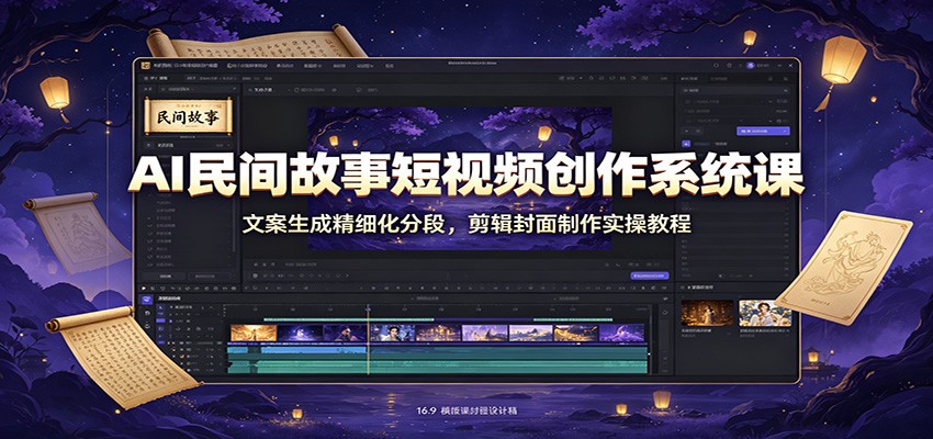 AI民间故事短视频创作系统课：文案生成精细化分段，剪辑封面制作实操教程-87副业网 - 互联网副业项目资源分享平台