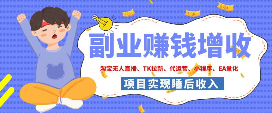 2026年多个真实落地副业项目，手把手带你搭建被动收入管道(淘宝无人直播、海外TK拉新、CSGO饰品交易、去水印小程序等)【揭秘】-87副业网 - 互联网副业项目资源分享平台