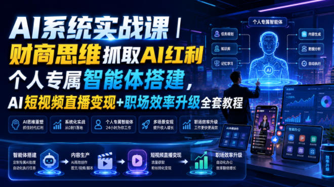 AI系统实战课｜财商思维抓取AI红利｜个人专属智能体搭建，AI短视频直播变现+职场效率升级全套教程-87副业网 - 互联网副业项目资源分享平台