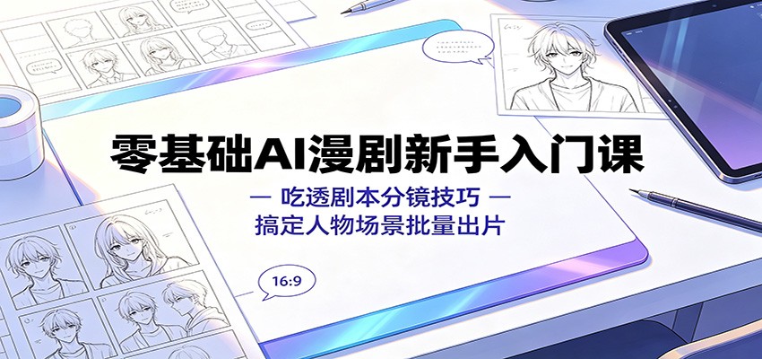 零基础AI漫剧新手入门课：吃透剧本分镜技巧，搞定人物场景批量出片-87副业网 - 互联网副业项目资源分享平台